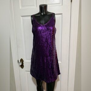 Womens Purple Sequin Strappy Dress Short Size Small